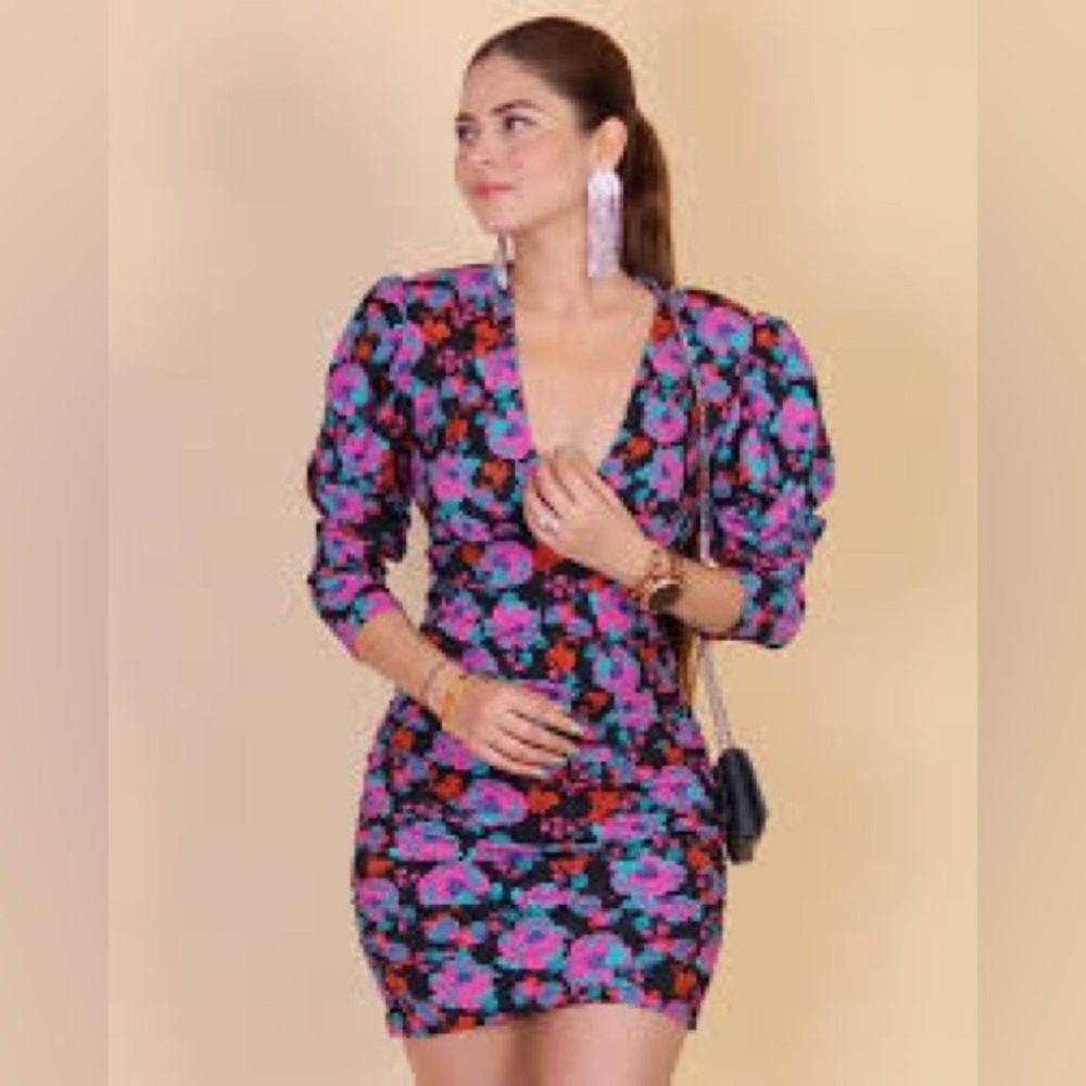 NWT Zara Blogger Fave Floral V-Neck Retro Mini Dress Size Small